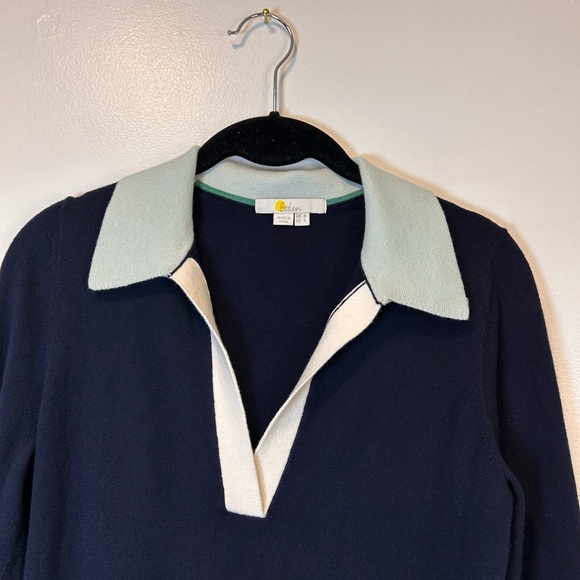 Boden Grace Colorblock V-Neck Sweater Navy Green White Women’s Size 4 Small - Picture 2 of 7